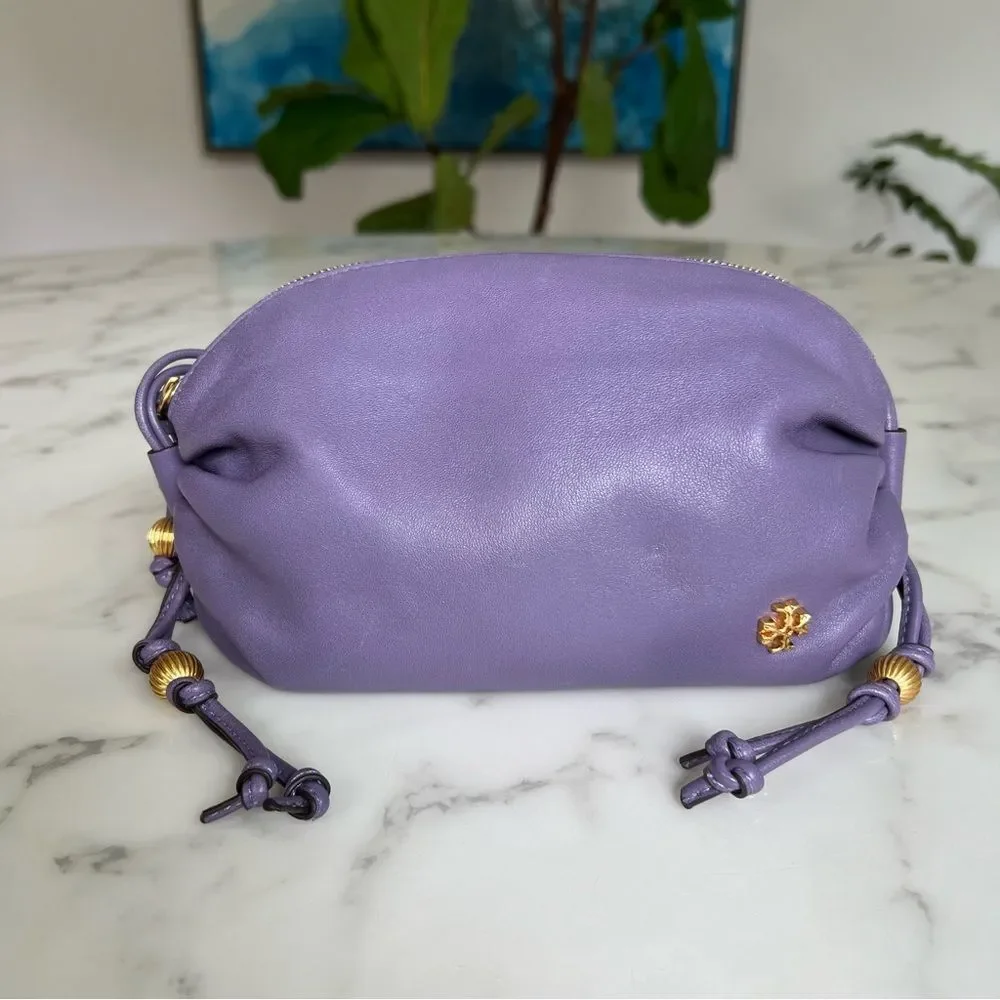 Tory Burch Beaded Strap Soft Mini Crossbody Bag in Purple Cosmos Leather